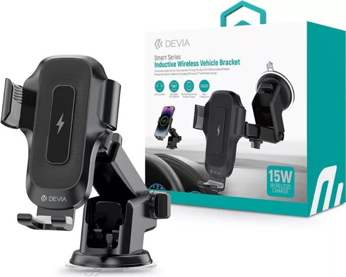 Devia ST106574 Wireless Autós Qi Töltő / Tartó 15W műszerfalra / szélvédőre - Fekete