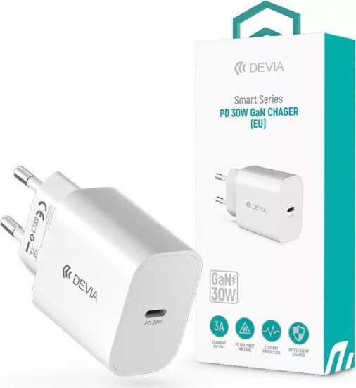 Devia ST399794 Smart Series 30W GaN USB-C Hálózati Gyorstöltő Adapter - Fehér