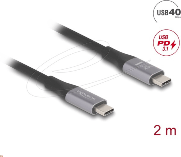 Delock 81192 USB-C Anya / USB-C Anya 3.1 Adat és töltőkábel 240 Watt 2m - Szürke