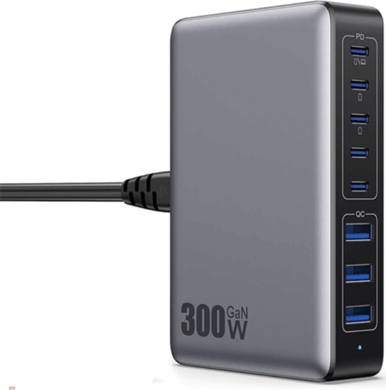 BlackBird 5x USB-C / 3x USB-A Hálózati Gyorstöltő Adapter 300W - Fekete