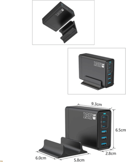 BlackBird 3x USB-C / 3x USB-A Hálózati Gyorstöltő Adapter 135W - Fekete