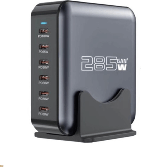 BlackBird 6x USB-C Hálózati Gyorstöltő Adapter 285W - Fekete