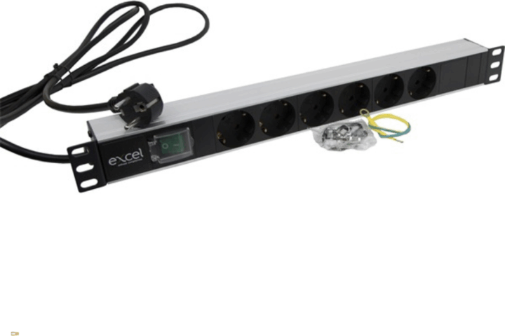 Excel 555-072 19" Rack 6 aljzatos túlfeszültségvédő elosztó 2m - Fekete