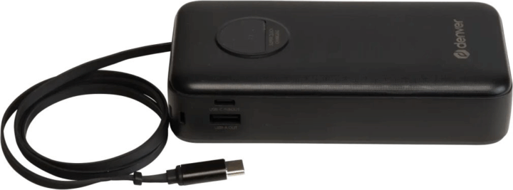 Denver PQC-20065 Powerbank integrált kábellel USB-A + Type-C / 20000mAh 65W - Fekete