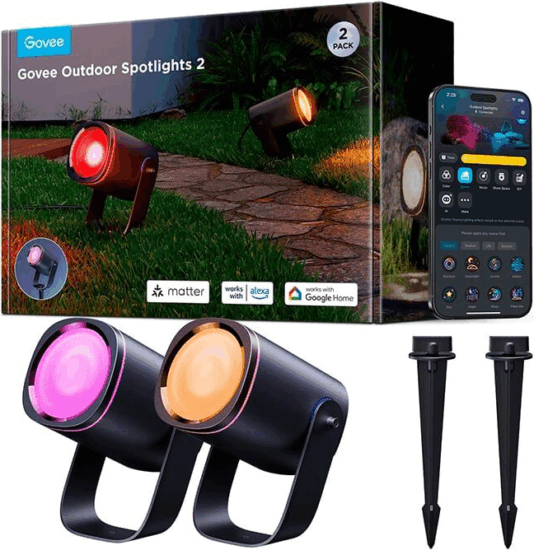 Govee H7093311 Kültéri LED Reflektor 7W - RGB (2db/csomag)