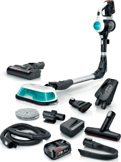 Bosch BSS 712XHYG Unlimited 7 ProHygienic Aqua Vezeték nélküli porszívó és felmosó - Fehér / Kék