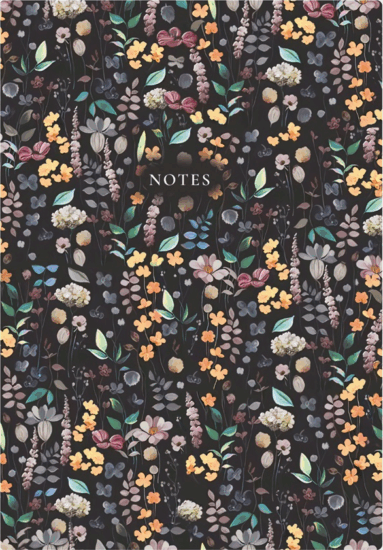 Kalendart C167N Flowers Black A5 192 lapos Élfestett vonalas jegyzetfüzet - Mintás