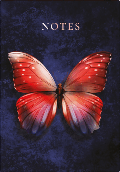 Kalendart C167N Butterfly Red A5 192 lapos Élfestett vonalas jegyzetfüzet - Mintás