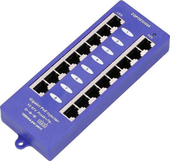 MaxLink POE-BOX8-G Gigabit 8-Port PoE Injector - Kék