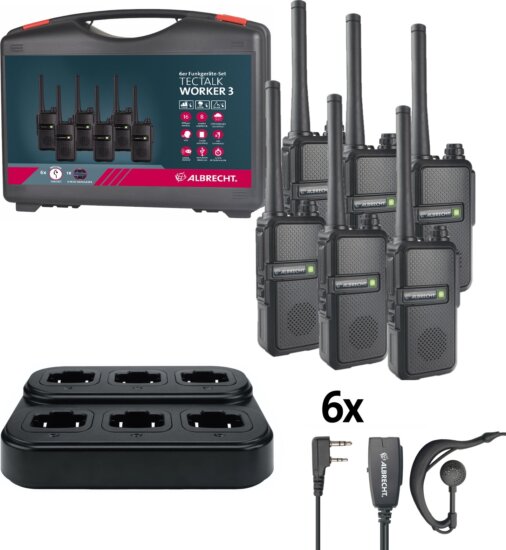 Albrecht Tectalk Worker 3 PMR446 Walkie Talkie Készlet 10 km hatótávval (6 db) - Fekete