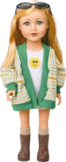 Szőke hajú Játékbaba trendi ruhában