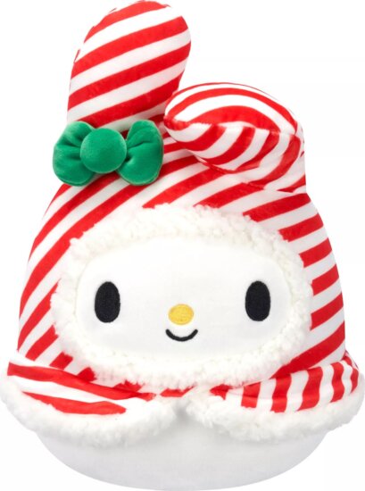 Squishmallows My Melody piros és fehér csíkos szalagokkal plüssfigura 20 cm