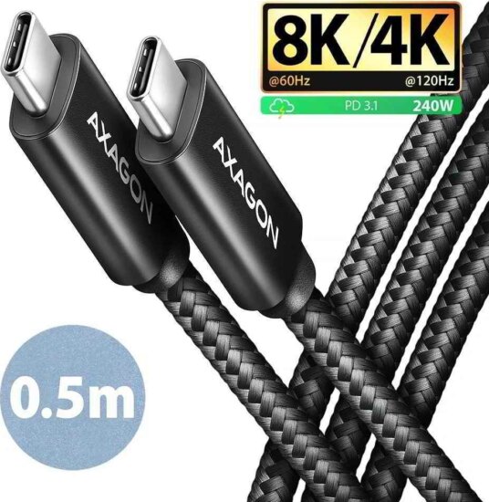 AXAGON BUCM4X-CM10AB NEWGEN USB-C Apa - USB-C 4 Gen 3x2 Apa Adat és Töltőkábel 0,5m - Fekete
