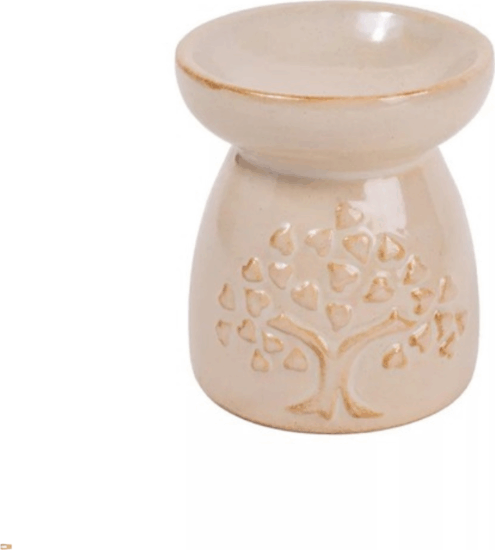 Iris 160675 Kerámia mécses szív leveles fa mintával 6,7 x 8cm - Beige