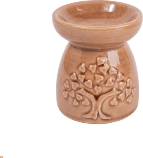 Iris 160674 Kerámia Mécses szív leveles fa mintával 6,7 x 8cm - Barna