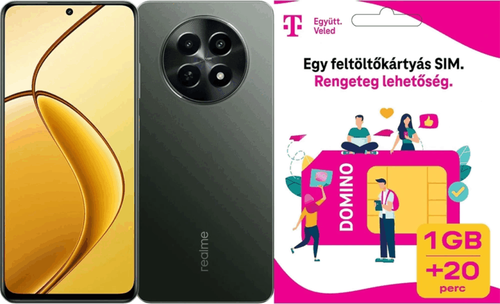 Realme 12X 5G 4/128GB 5G Dual SIM Okostelefon +Domino SIM kártya - Fekete