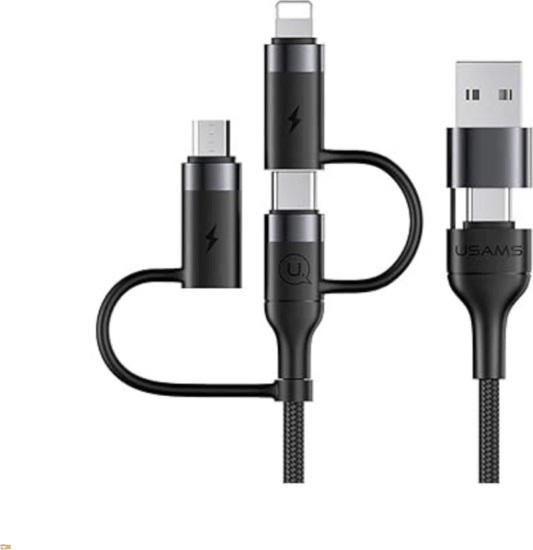 Usams SJ547USB01 USb-A/C - USB-C/microUSB/Lightining Adat és Töltőkábel 1.2m - Fekete