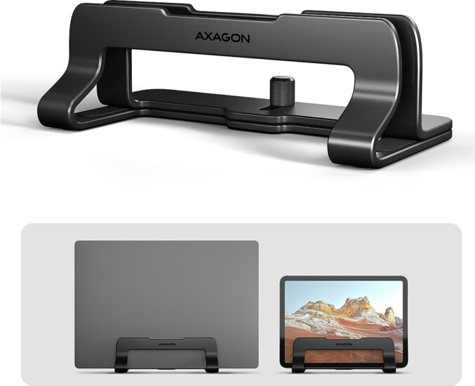 AXAGON STND-VB Függőleges Állítható 17.3" Laptop és Tablet Asztali Állvány - Fekete