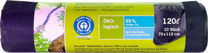 Secolan Heavy Duty Zárószalagos szemeteszsák 120 Liter (10 db / tekercs) - Szürke / Fekete