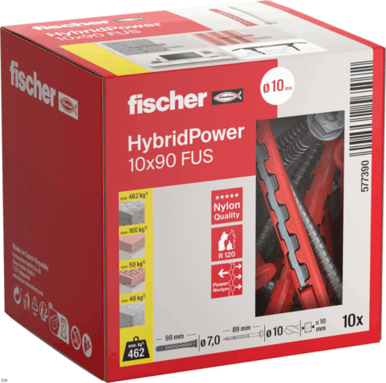 Fischer 577390 HybridPower Tipli és csavar készlet Ø10x90 FUS (10db/csomag)