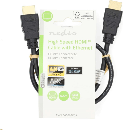 Nedis CVGL34060BK05 HDMI - HDMI 4K 60Hz Kábel 0,5m - Fekete
