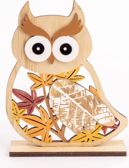 Iris falevél mintás fa bagoly dekoráció 16 x 4 x 20cm