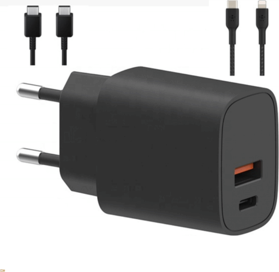 BlackBird USB-A / USB-C Hálózati Adapter 25W + Type-C/Lightning kábel 1m - Fekete