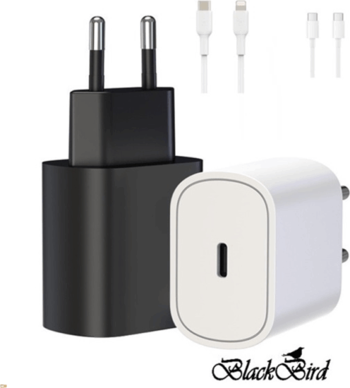 BlackBird USB-C Hálózati Adapter 25W + Type-C + Lightning kábel 1m - Fehér BlackBird USB-C Hálózati Adapter 25W + Type-C + Lightning kábel 1m - Fehér