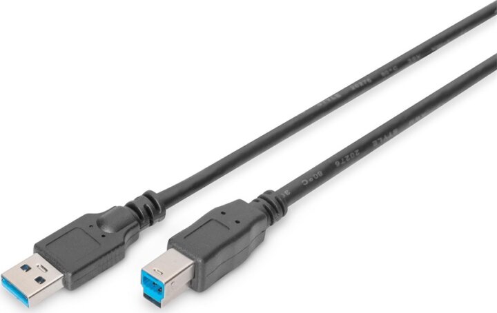 Digitus USB-B apa - USB-A apa 3.0 Adat és töltőkábel 1,8m - Fekete
