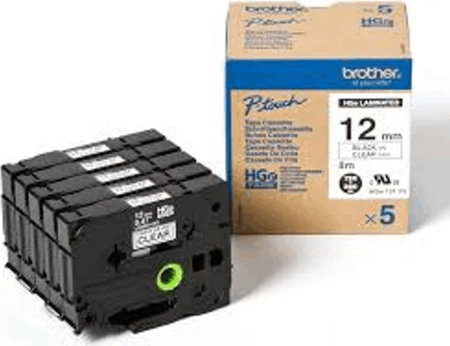 Brother HGe-131 12mm / 8mm Feliratozógép Szalag - Átlátszó Alapon Fekete