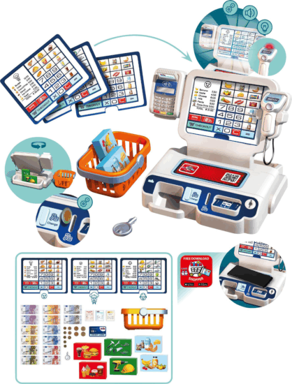 Theo Klein 7265 My Market Önkiszolgáló pénztár fény- és hangvezérléssel