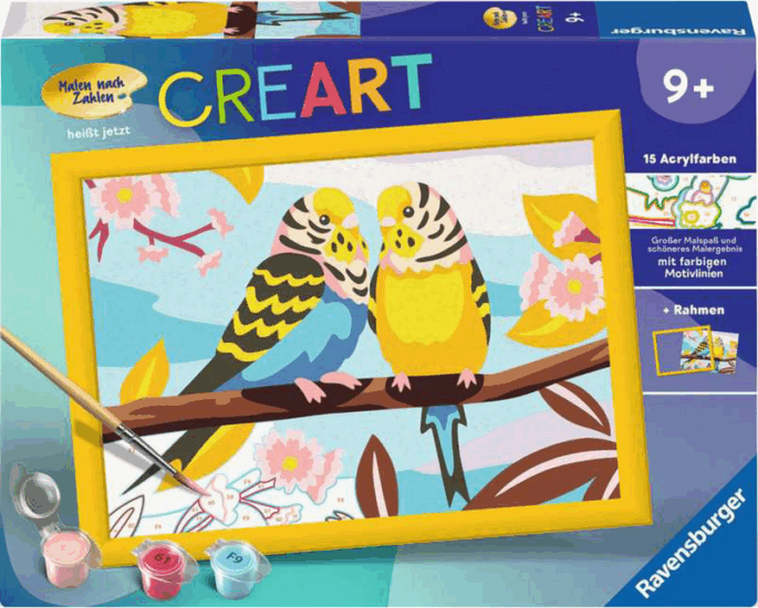 Ravensburger 23994 CreArt Színes hullámos papagájok festő készlet 24x18cm