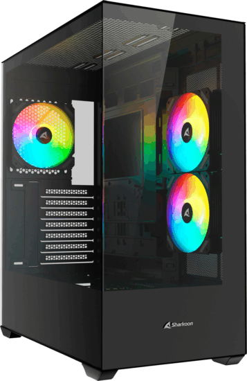 Sharkoon SK6 ARGB Midi Torony számítógépház + 3db 120mm ventilátor - Fekete