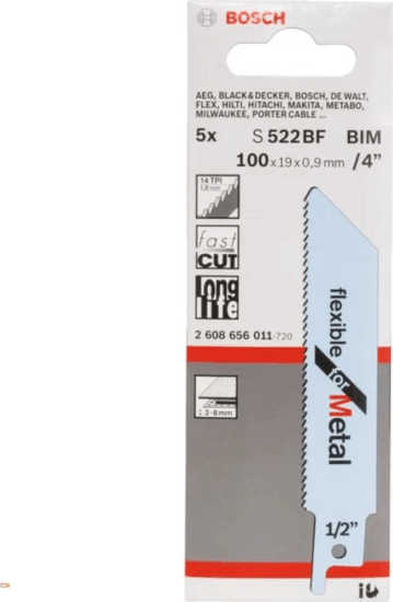 Bosch S 522 BF Metal Szúrófűrészlap készlet 100 mm (5db/csomag)