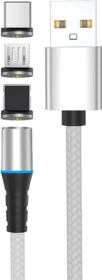 Stansson CL-158 3 az 1ben Mágneses micro USB / USB Type-C / Lightning Adat- és töltőkábel 1m - Fehér Stansson CL-158 3 az 1ben Mágneses micro USB / USB Type-C / Lightning Adat- és töltőkábel 1m - Fehér