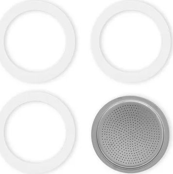 Bialetti Ricambi Moka 3-4 adagos kotyogós kávéfőzőhöz 3 db tömítés + 1 db szűrő