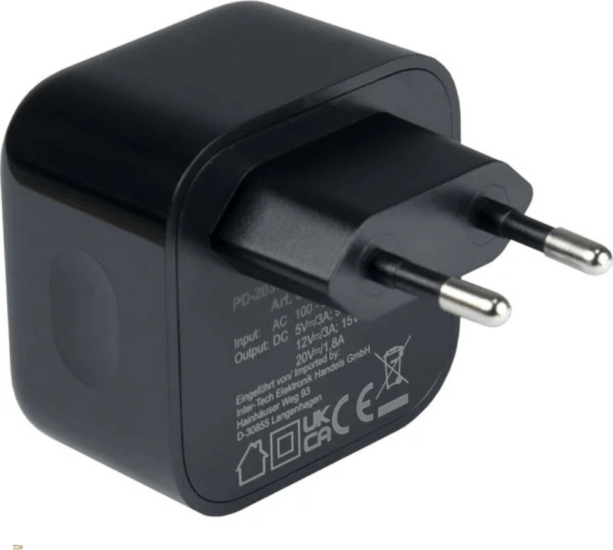 Inter-Tech 2x USB-C Hálózati Gyorstöltő Adapter 36W - Fekete