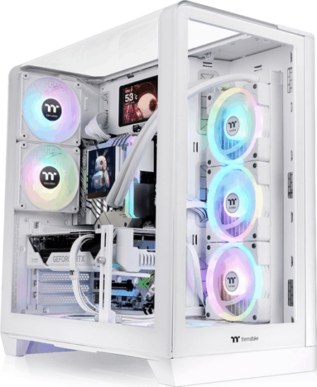 Thermaltake View 390 TG Midi Torony Számítógépház + 2db 120mm ventilátor - Fehér