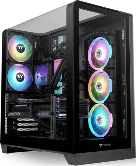Thermaltake View 390 TG Midi Torony Számítógépház + 2db 120mm ventilátor - Fekete