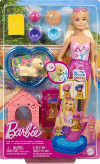 Mattel JBF35 Barbie Kutyusos Medencés Parti Játékszett