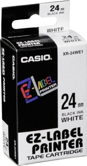Casio XR-24WE 24mm / 8m Feliratozógép szalag - Fehér alapon fekete