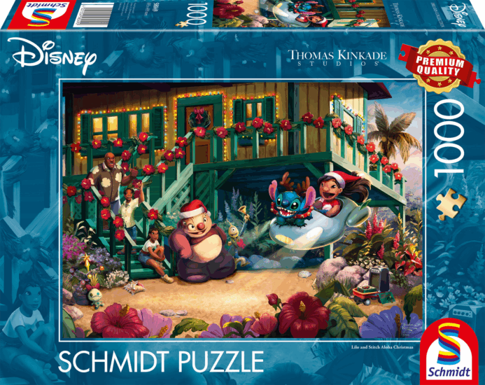 Schmidt Spiele 58049 Thomas Kinkade Studios Disney - Lilo and Stitch Aloha Karácsony 1000 darabos Puzzle