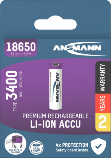 Ansmann 18650 Újratölthető litiumion ceruzaelem AAA USB-C 550mAh 3,6V (4db/csomag)