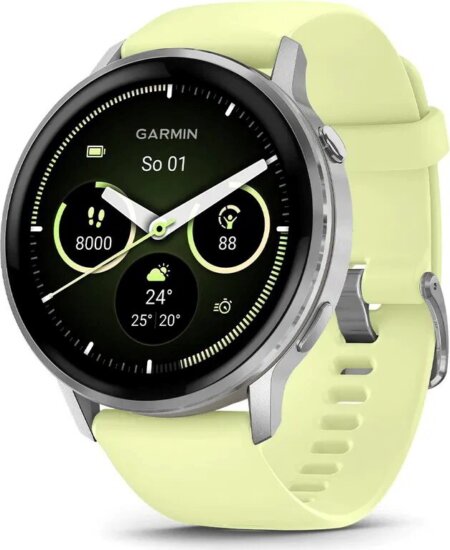 Garmin Venu 4 AMOLED Okosóra 45mm Citromsárga Szilikon szíjjal - Ezüst