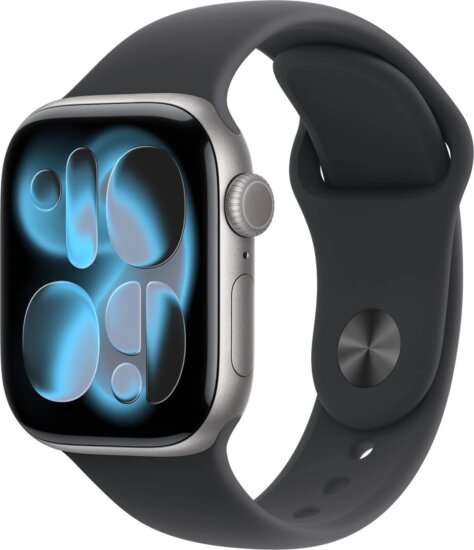 Apple Watch Series 11 42mm Okosóra S/M Fekete Sport szíjjal - Szürke