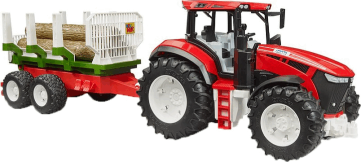 Bruder 03453 Roadmax traktor rönkszállító utánfutóval és rönkökkel - Piros