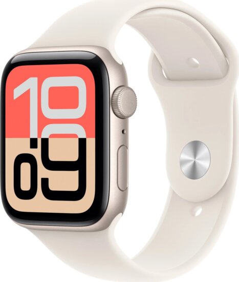 Apple Watch SE 3 44mm Okosóra M/L Csillagfény Sport szíjjal - Ezüst