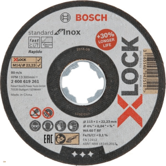 Bosch 2608619261 PRO X-LOCK Rozsdamentes acél és fémvágó korong Ø115 x 22,23 x 1mm
