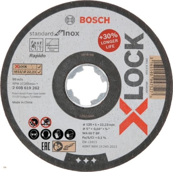 Bosch 2608619262 PRO X-LOCK Rozsdamentes acél és fémvágó korong Ø125 x 22,23 x 1mm