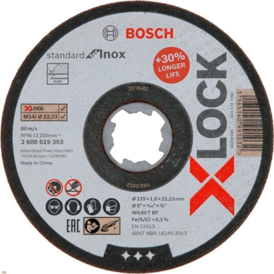 Bosch 2608619363 PRO X-LOCK Rozsdamentes acél és fémvágó korong Ø125 x 22,23 x 1,6mm